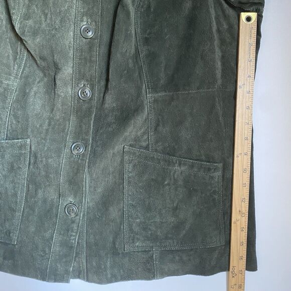 Denim&Co Suede Jacket Women XL Moss Green Button Up Cowgirl Grunge - Picture 10 of 12